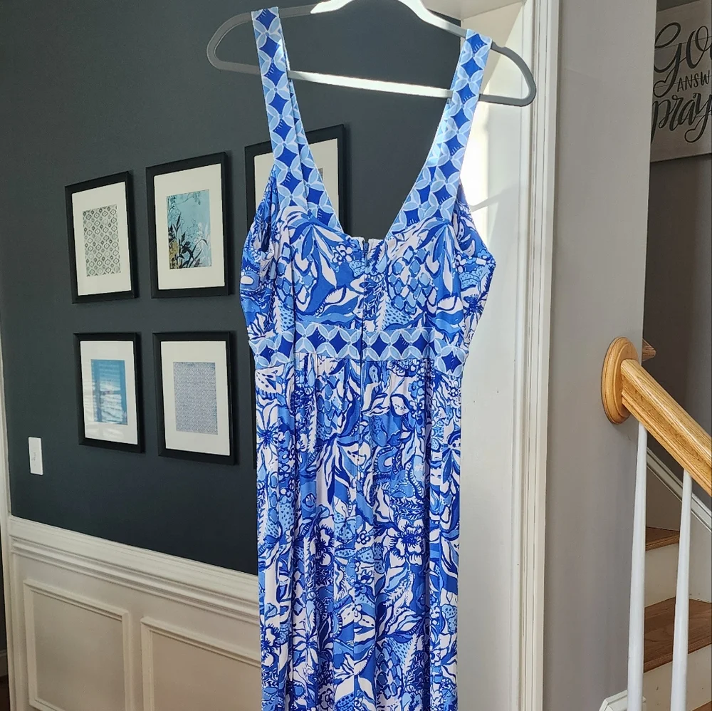 NWT Lilly Pulitzer Serena V-neck Maxi Dress Blue Tang Flocking Fabulous Size 10 - Picture 6 of 6